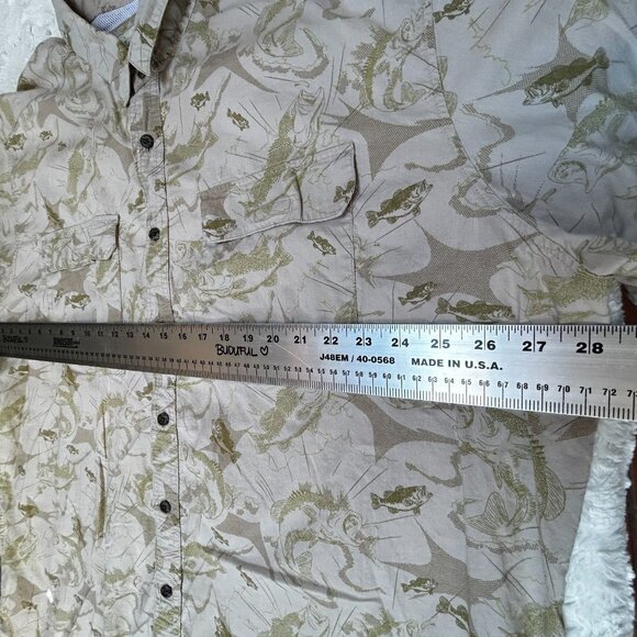 Cabela's Mens 3XL Vented Back Bass Fish Print Short Sleeve Button Down Shirt Tan - Picture 6 of 9
